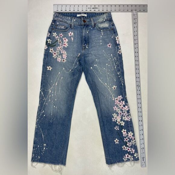 Fidelity Cherry Blossom Straight Cropped Denim Jeans Women Size 25 Blue - Picture 13 of 13